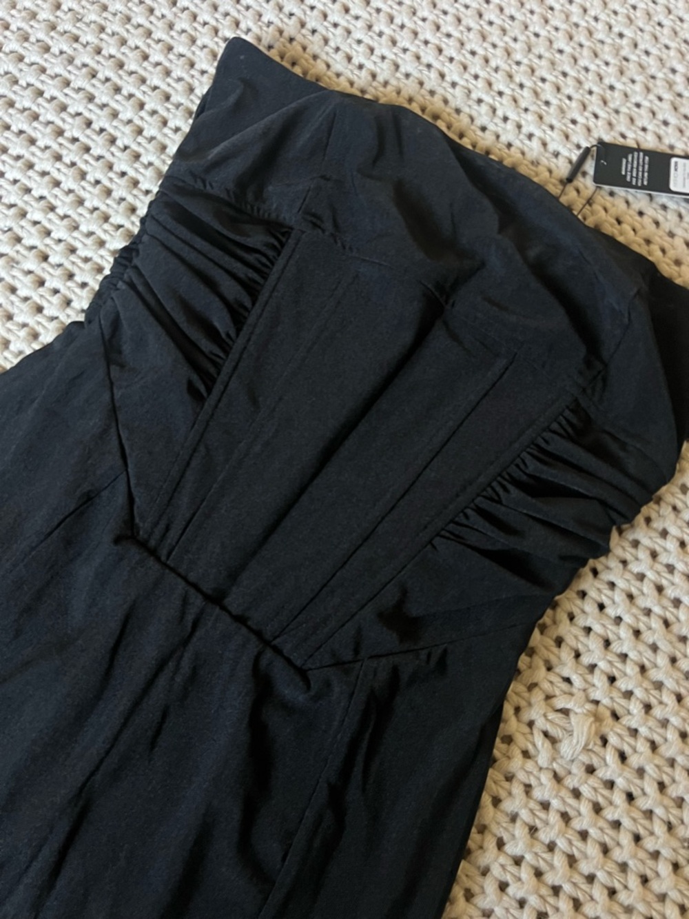 Fashion Nova Black Strapless Feather-Hem Midi Dress - Picture 4 of 9